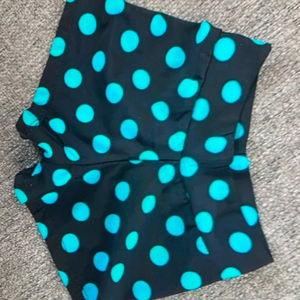 Dance Kicks Girls black Light Blue Dots Dance shorts size Small